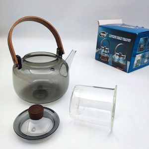 قوری پیرکس دودی دسته چوبی