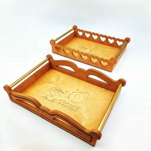 سینی چوبی دسته طلایی 1