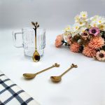 قاشق چای خوری طلایی طرح برگ 1