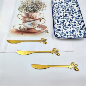 کارد کره خوری طلایی طرح برگ 1