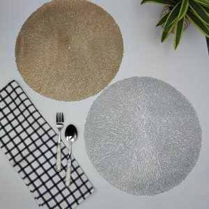 زیر بشقابی گرد طلایی و نقره ای 1