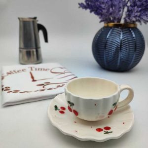 فنجان نعلبکی قهوه خوری طرح آلبالو