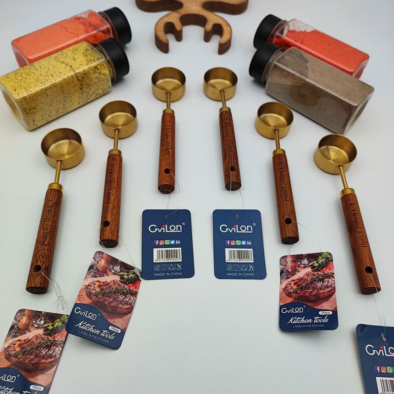 پیمانه استیل طلایی دسته چوبی Gvilon 4